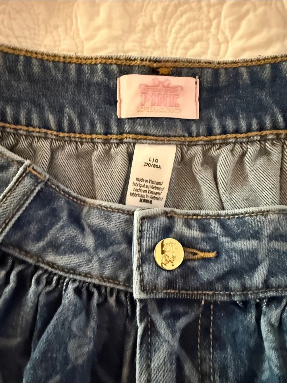 PINK Victoria's Secret Blue Patterned Denim Mini Skirt